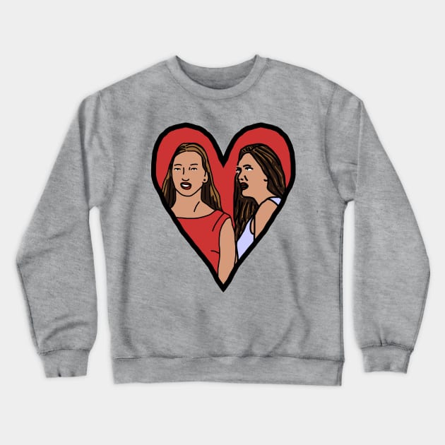 Female Couple Valentine Heart Distracted Boyfriend Meme Valentines Day Crewneck Sweatshirt by ellenhenryart